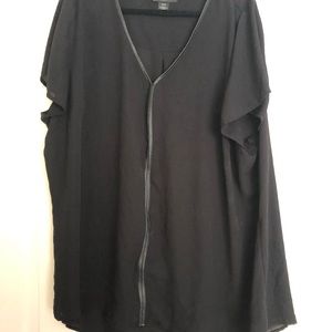 Black flowy blouse with leather detail